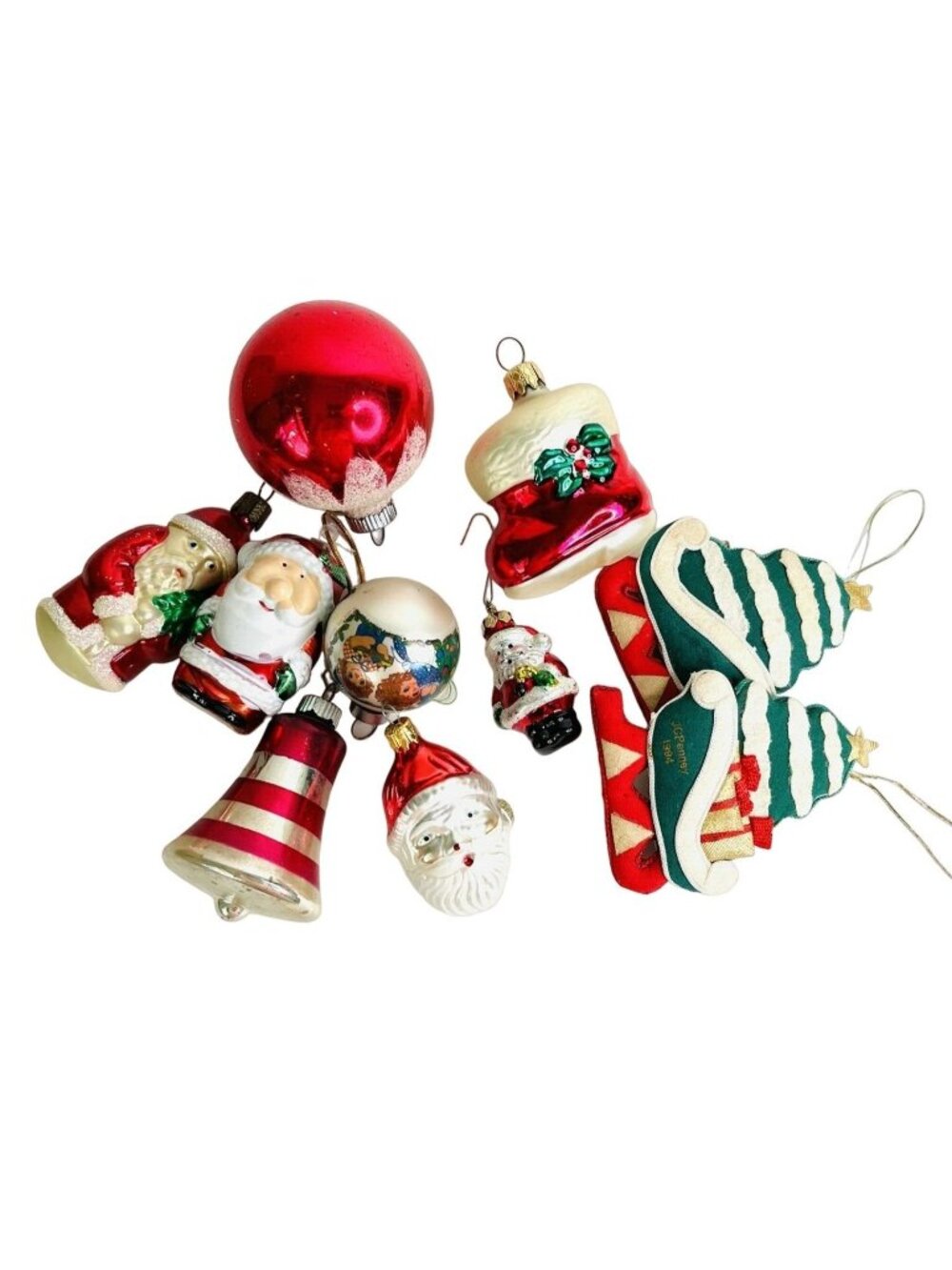 Vintage Glass Ornament Lot Santa Bell Boot Raggedy Ann MCM Holiday Tree 10 pcs